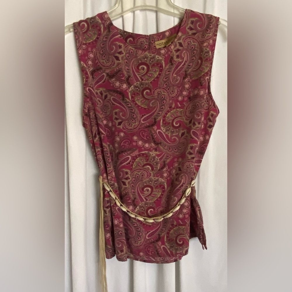 NOTIONS Sz-L Silky/Soft Paisley Tank-top, 1 Back 🗝️Hole Button- Good Used Shape - Picture 6 of 16